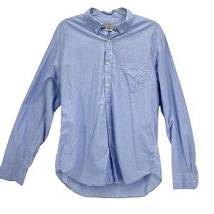 J. Crew Men's 100% Cotton Shirt Button Down L Oxford Dress Blue Long Sleeve FLAW